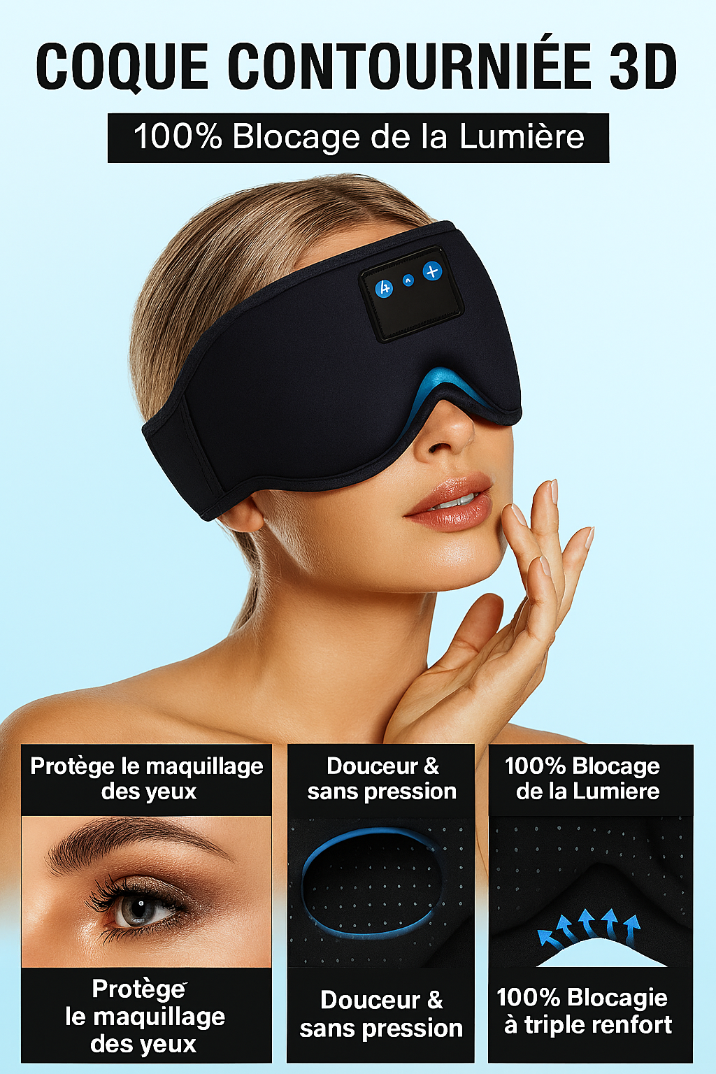 3D Eye Mask Music Play Sleeping Headphones with Built-In HD Speaker Mask for Sleep Headphones Bluetooth